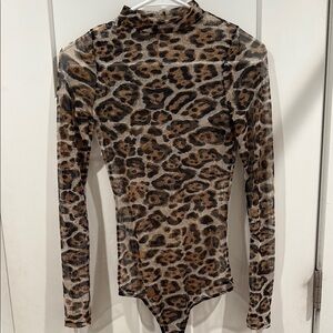 Mesh Leopard Print Long Sleeve Bodysuit